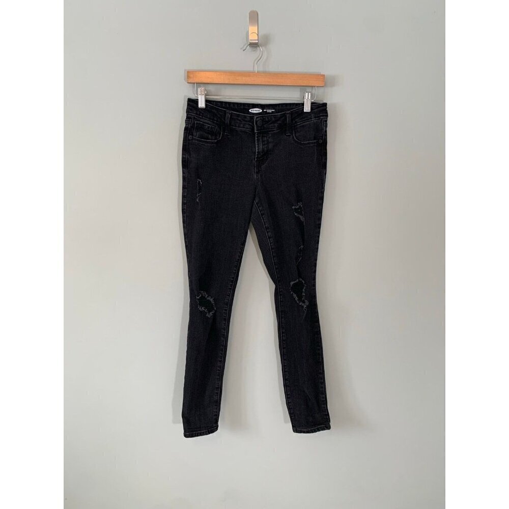 Old Navy Pop Icon Skinny Mid‎ Rise Distressed Black Jeans Size 2